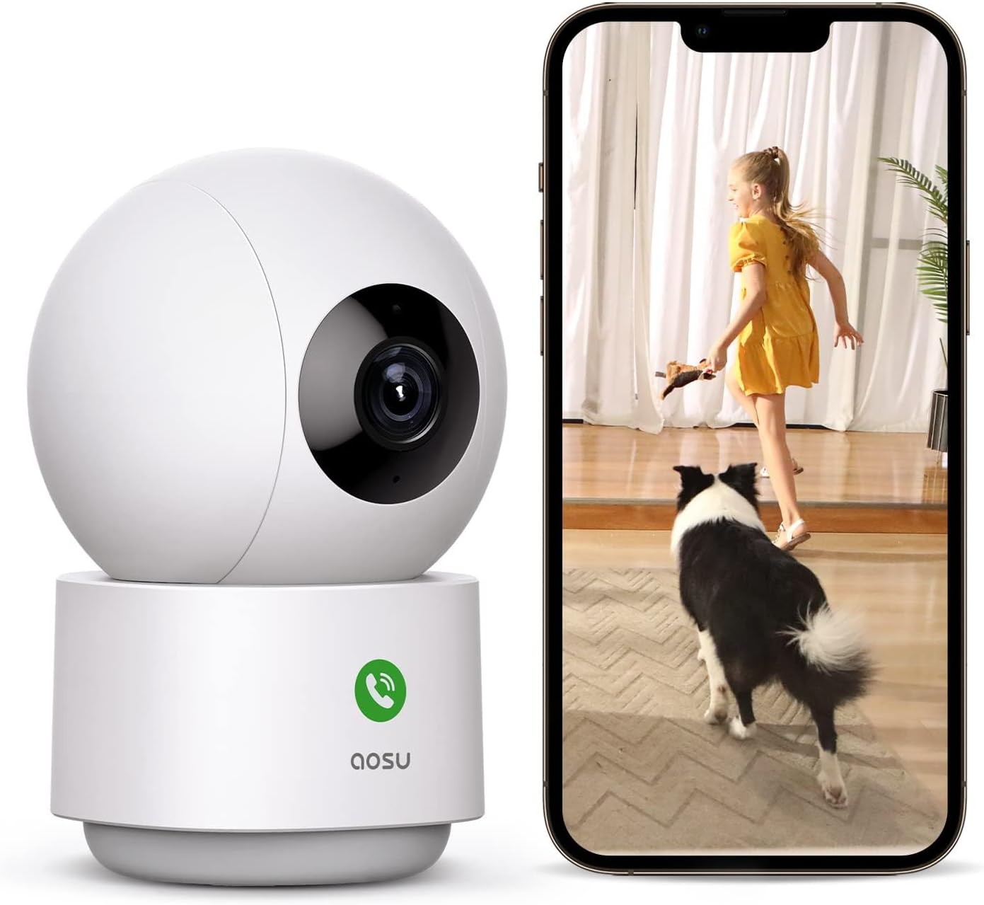 AOSU 2K Security Camera Indoor, Baby Monitor Pet Camera 360-Degree for Home Secu...