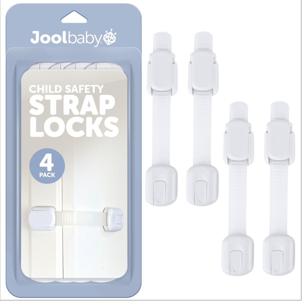 Child Safety Strap Locks (4 Pack) for Cupboards, Fridge, Cabinets, Drawers, Dish...