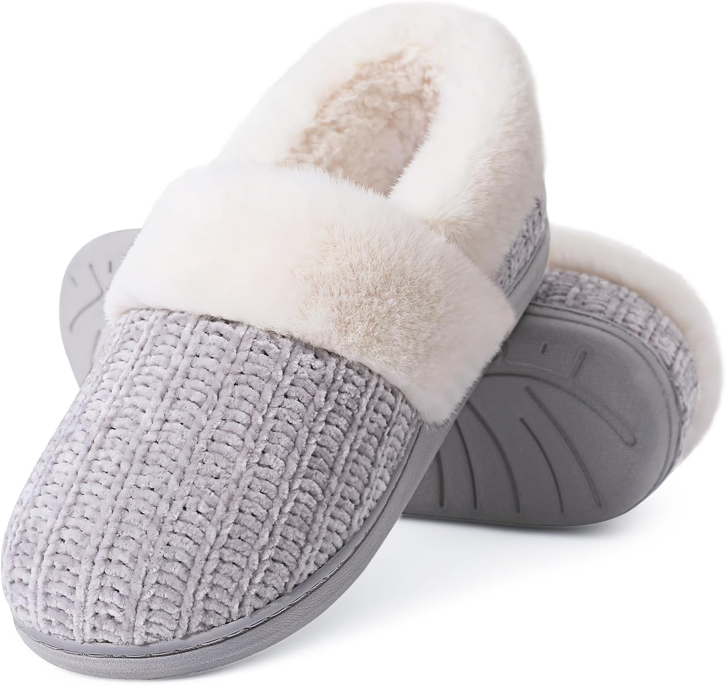 Evshine Women's Fuzzy Memory Foam Slippers, Closed Back Knit Bedroom Slippers, S...
