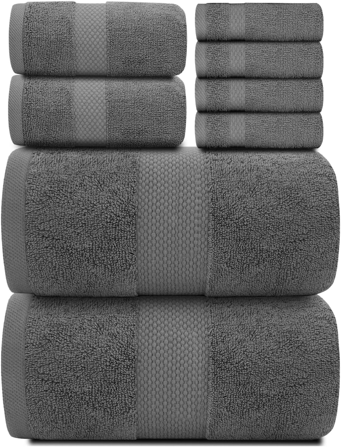 White Classic Luxury Bath Towel Set of 8 Pieces - 100% Turkish Cotton Highly Abs...