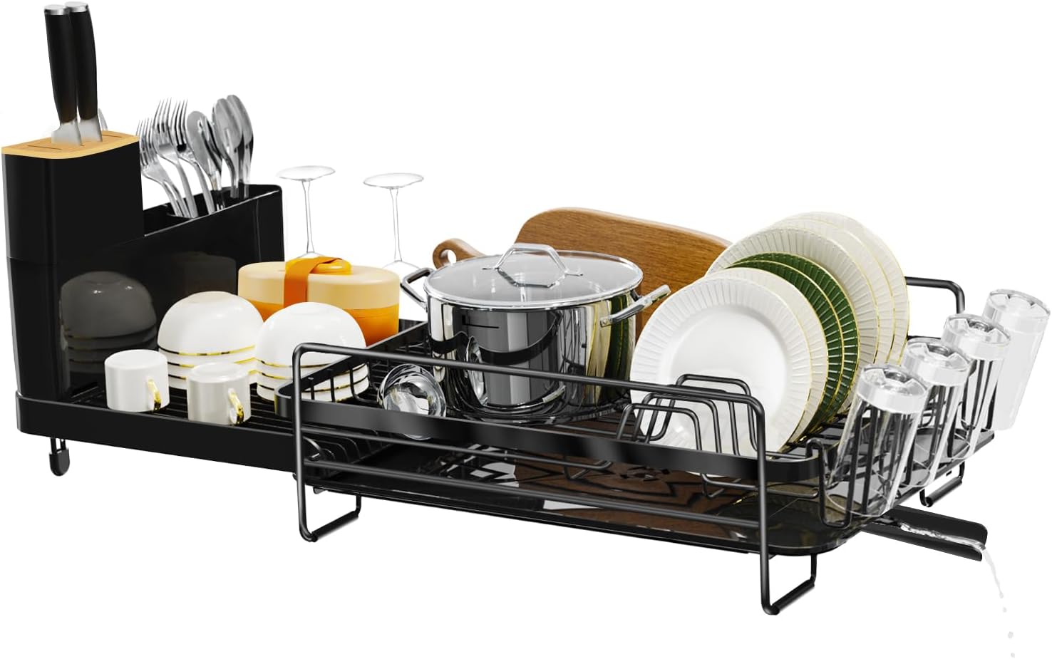 Runnatal Large Dish Drying Rack with Drainboard Set,Dish Rack Extendable Dish Ra...