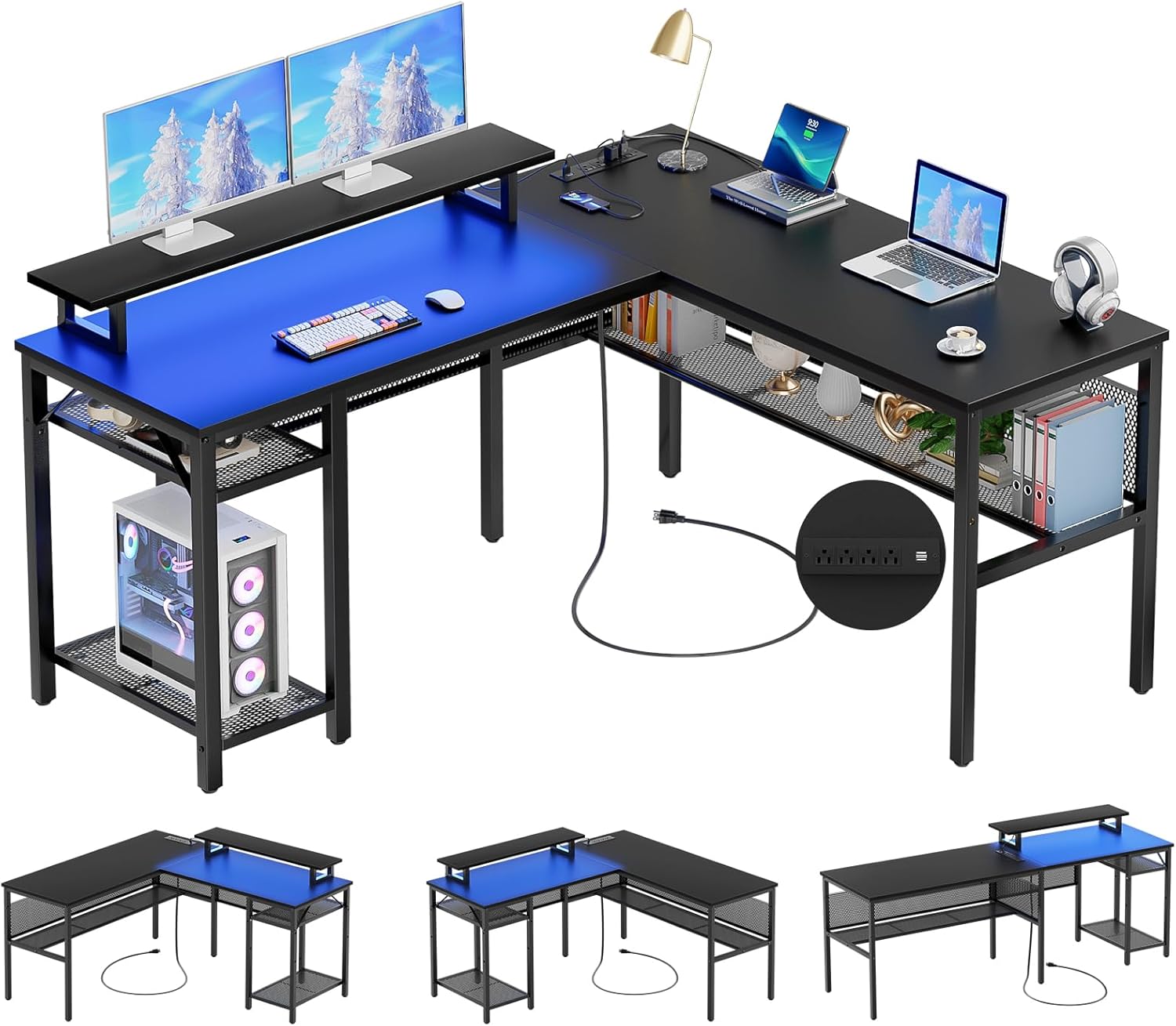 Unikito L Shaped Desk, Reversible Corner Computer Desk with Magic Power Outlets...