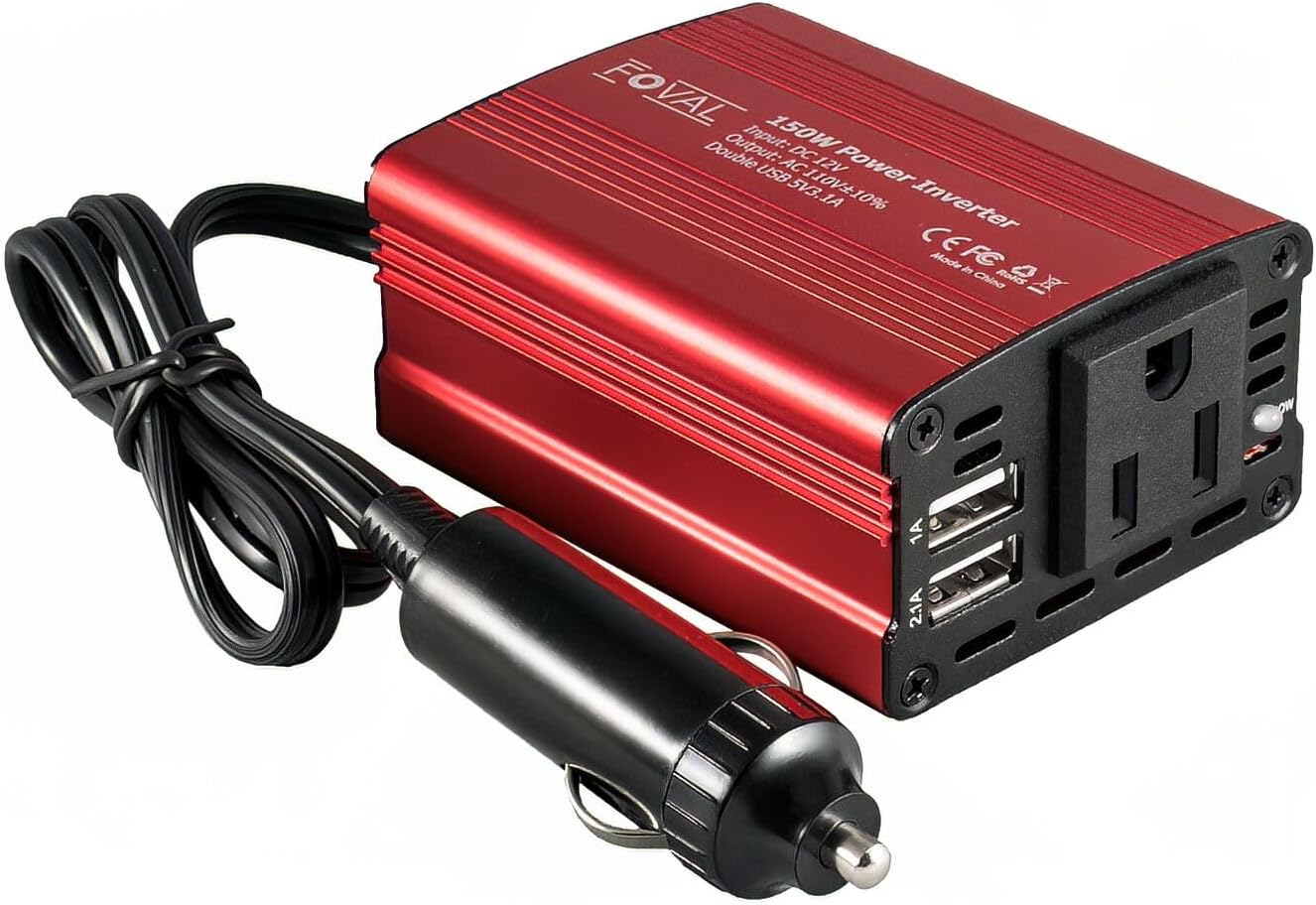 FOVAL 150W Car Power Inverter 12V DC to 110V AC Converter Vehicle Adapter Plug O...