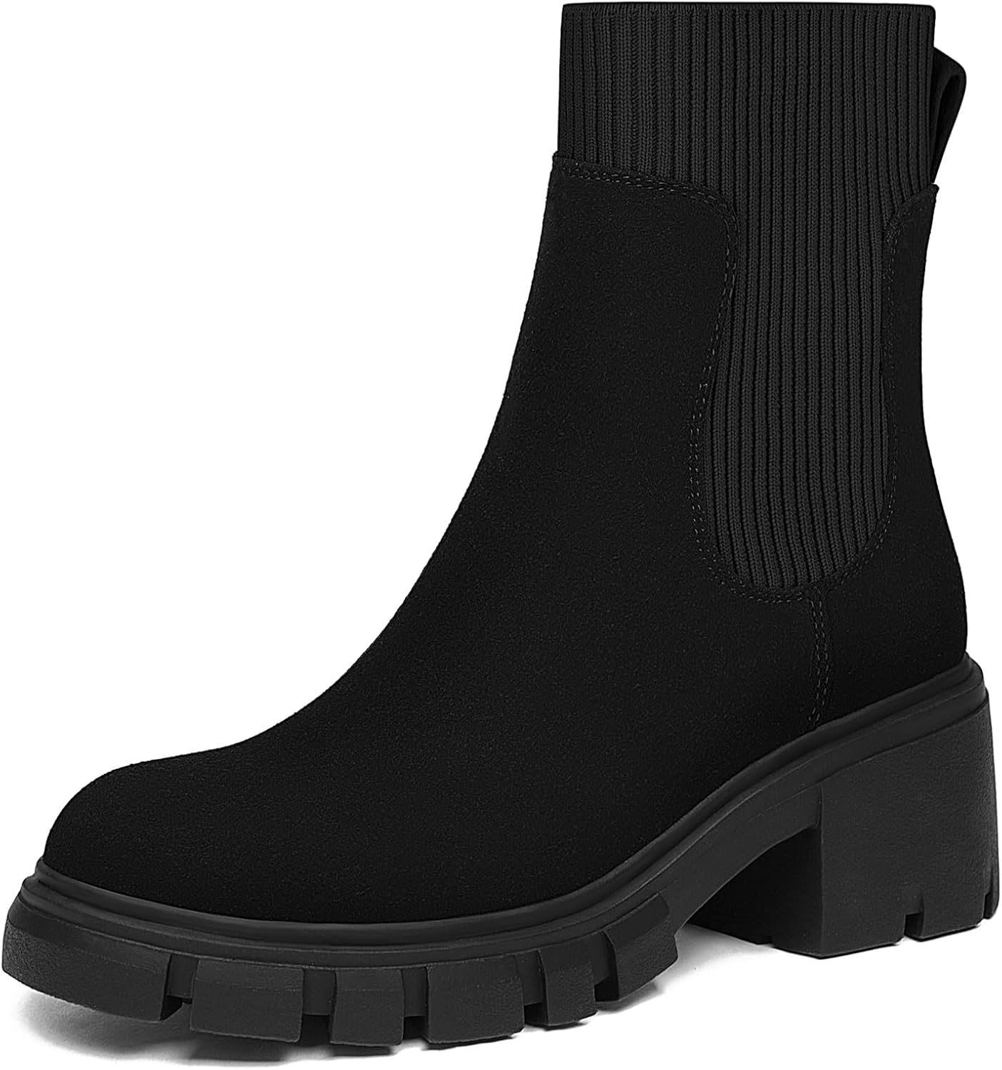 Athlefit Women's Chelsea Boots Fashion Slip on Platform Ankle Boots Lug Sole Chu...