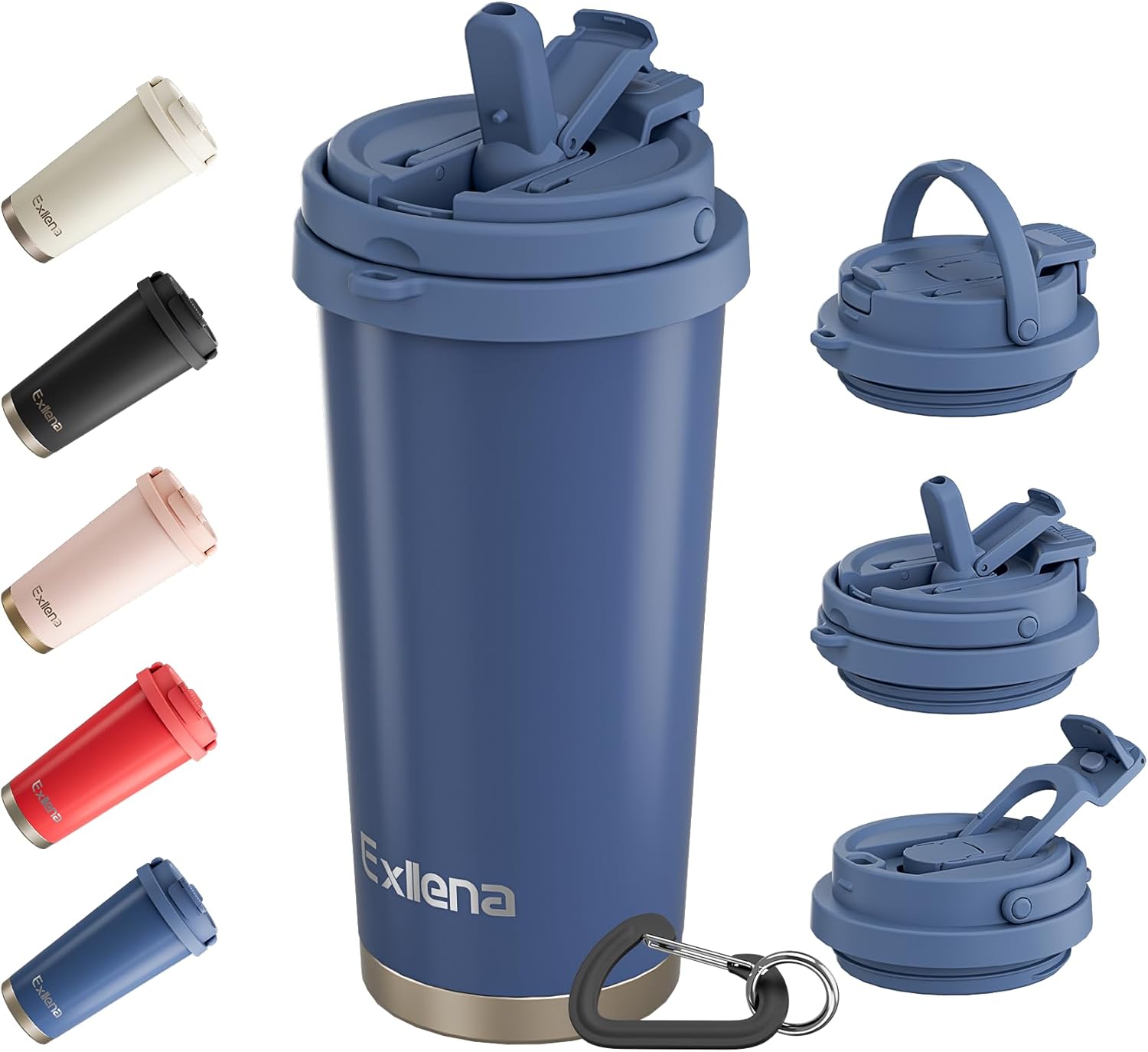 Exllena Travel Mug - Insulated Coffee Cup 500ml with 3-in-1 Lid - 100% Leakproof...