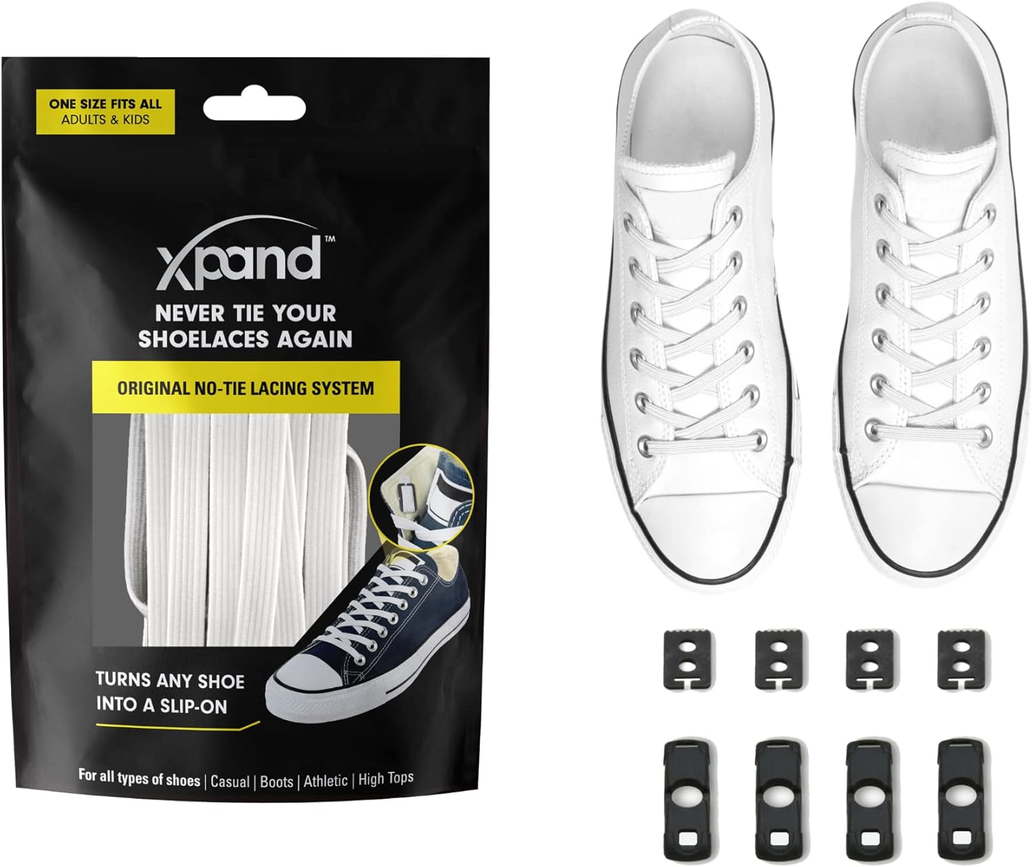 Xpand No Tie Shoelaces System with Elastic Laces - One Size Fits All Adult and K...