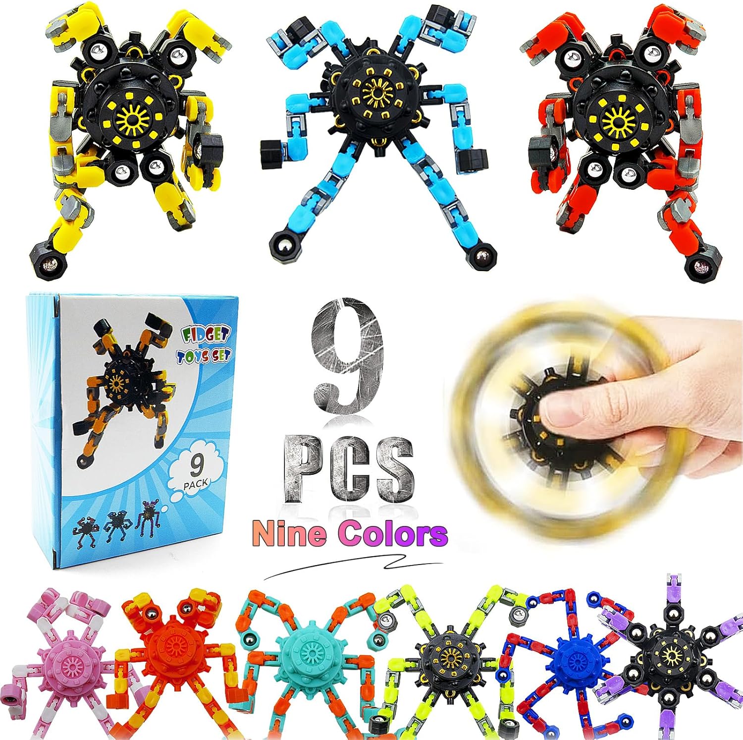 Easter Basket Stuffers Transformable Fidget Spinners,9Pcs Funny Sensory Fidget T...