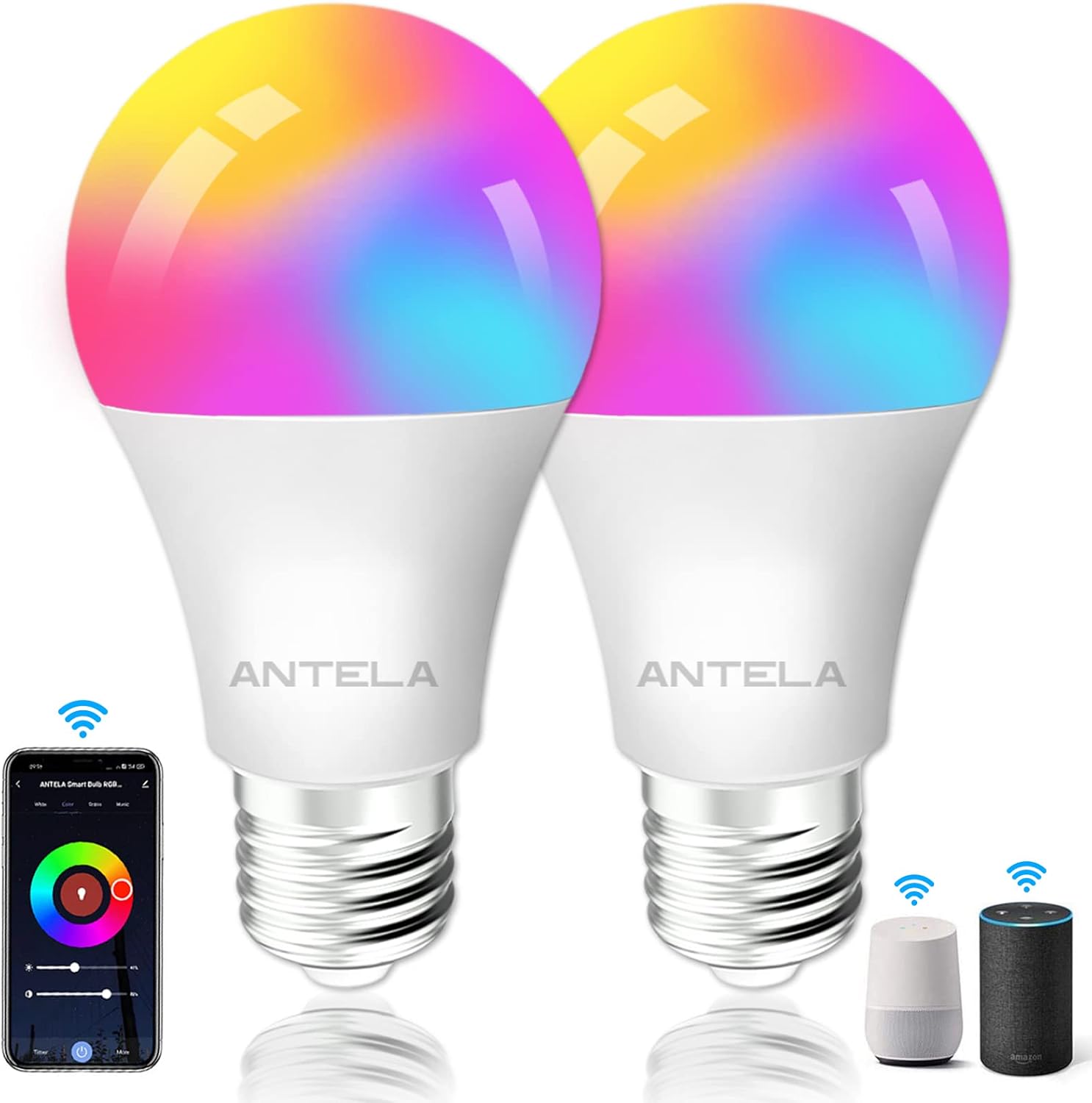 ANTELA Smart Bulb E27 Alexa WiFi Light Bulbs, 9W 1000LM LED Screw Bulb 2700K-650...