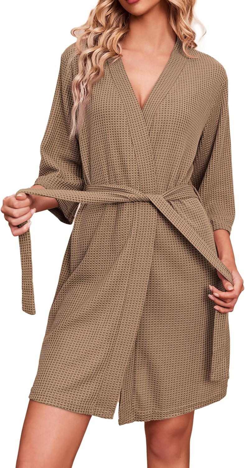 Ekouaer Robes for Women Waffle Knit Bathrobe Soft Lightweight Knee Length Lounge...