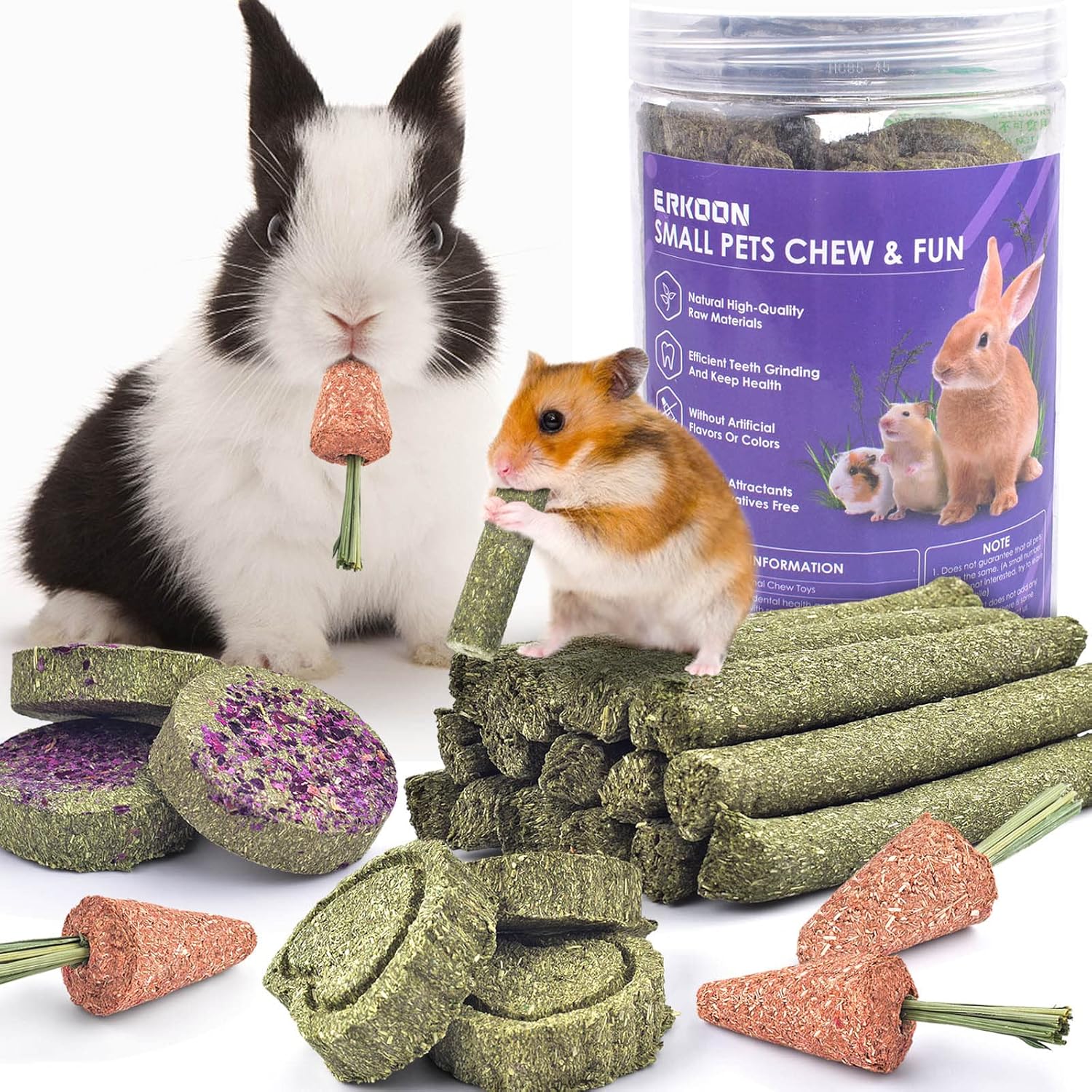 Guinea Pig Treats Toy, ERKOON 24pcs Rabbit Toys Natural Timothy Hay Chewing Rabb...