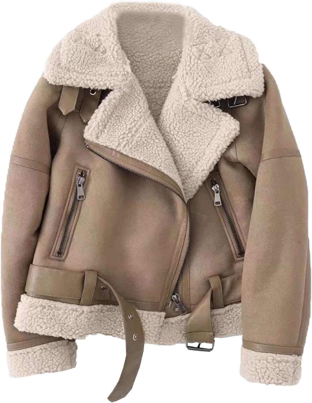 LY VAREY LIN Women's Faux Shearing Moto Jacket Thick Lined Parka Winter Shearlin...
