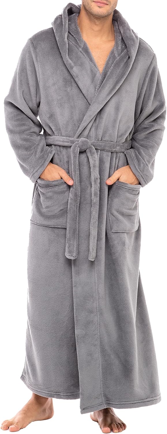 Alexander Del Rossa Mens Robe with Hood, Plush Fleece Hooded Mens Bathrobe, Big...
