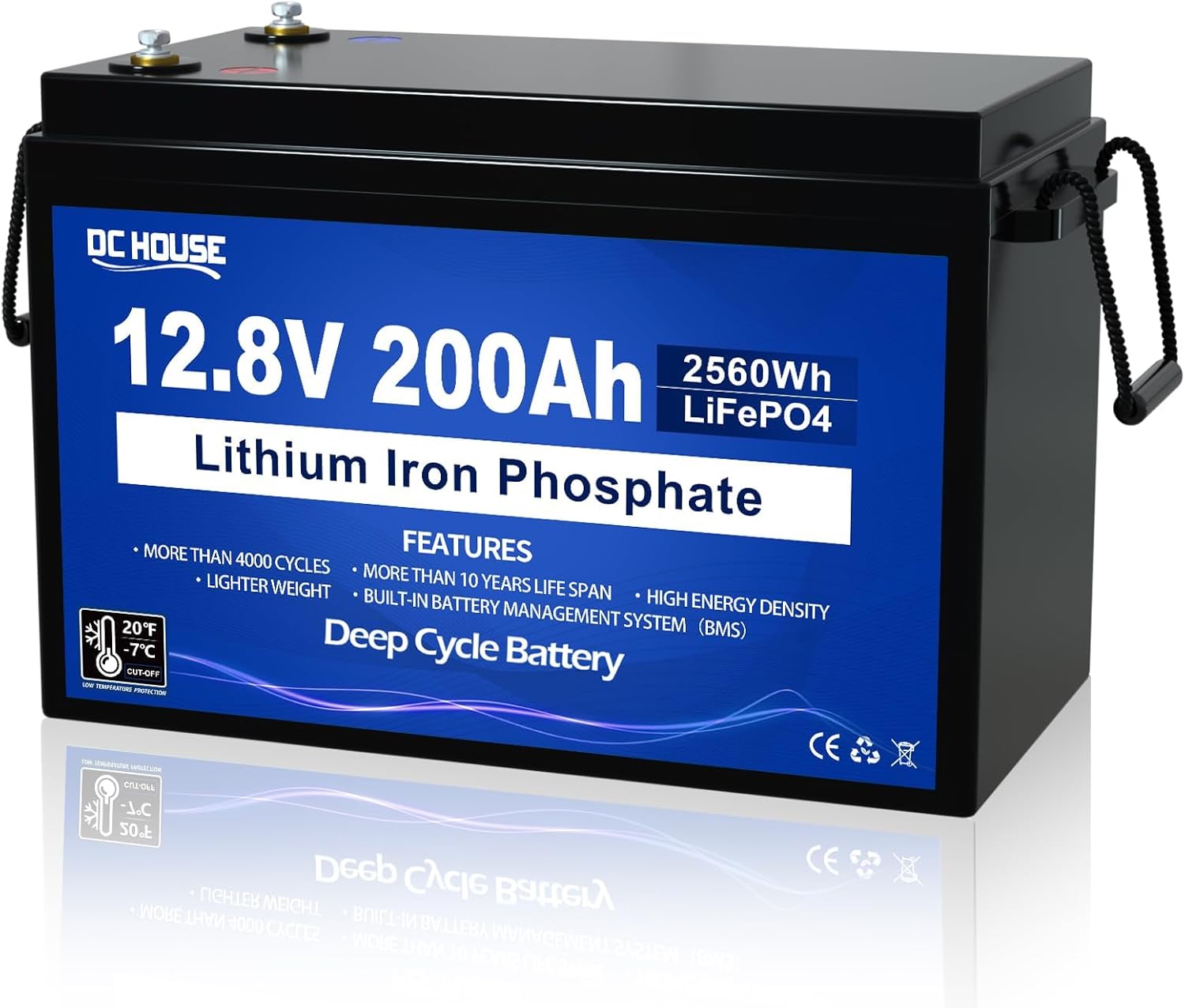DC HOUSE 12V 200Ah Lithium LiFePO4 Deep Cycle Battery, Low Temp Cut Off, with 25...
