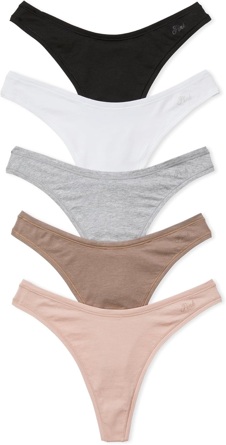 Victoria's Secret PINK Naturals Cotton Thong Panty Pack, Underwear for Women (XS...