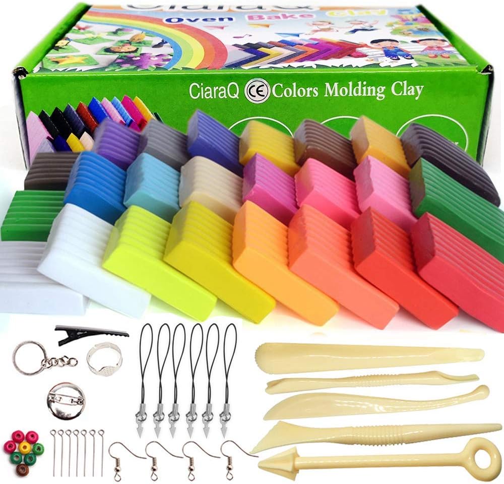 Polymer Clay Set, 24 Colours Nontoxic Oven Bake Clay Safe and Nontoxic Soft DIY...