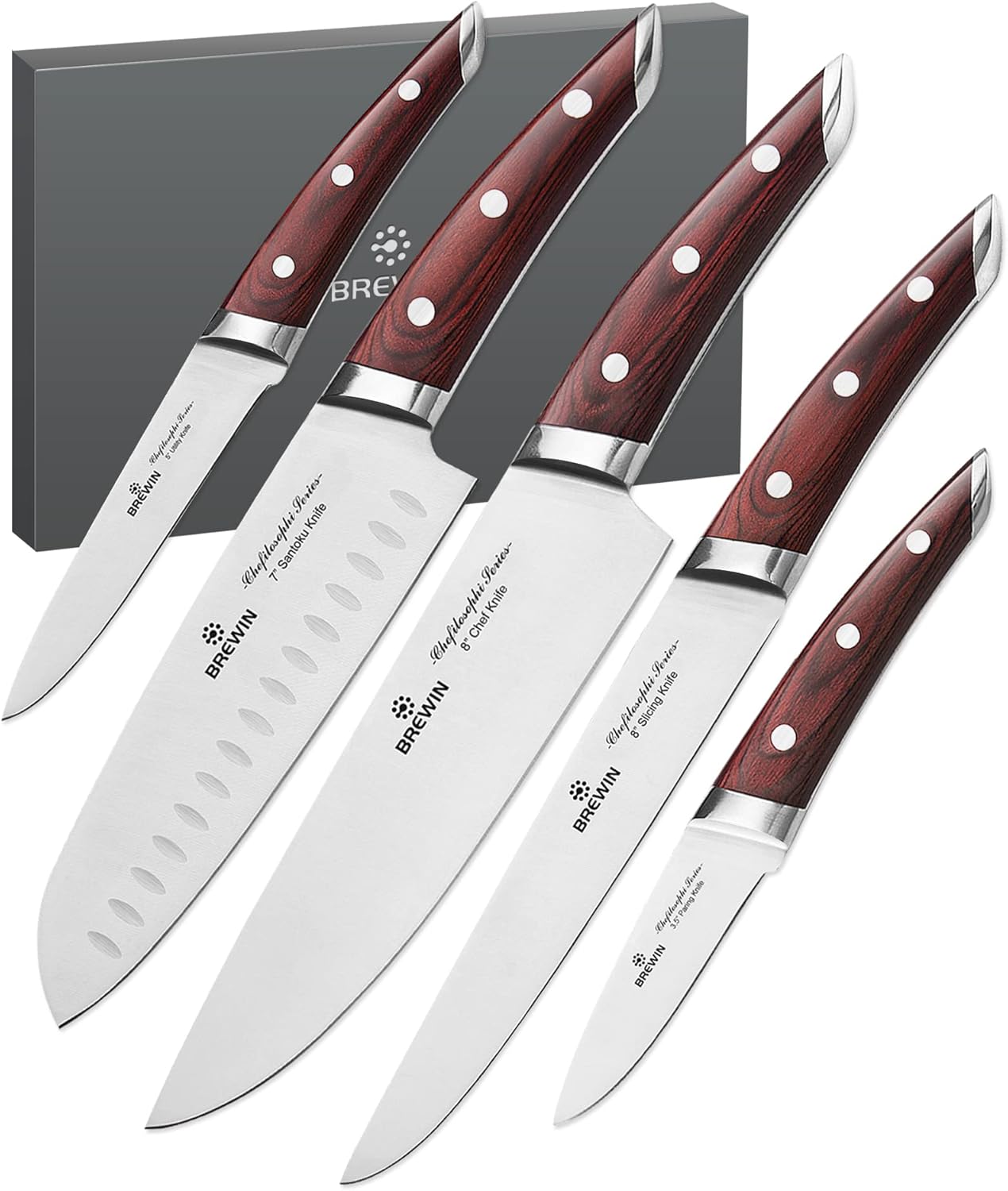 Brewin CHEFILOSOPHI Japanese Chef Knife Set 5 PCS...