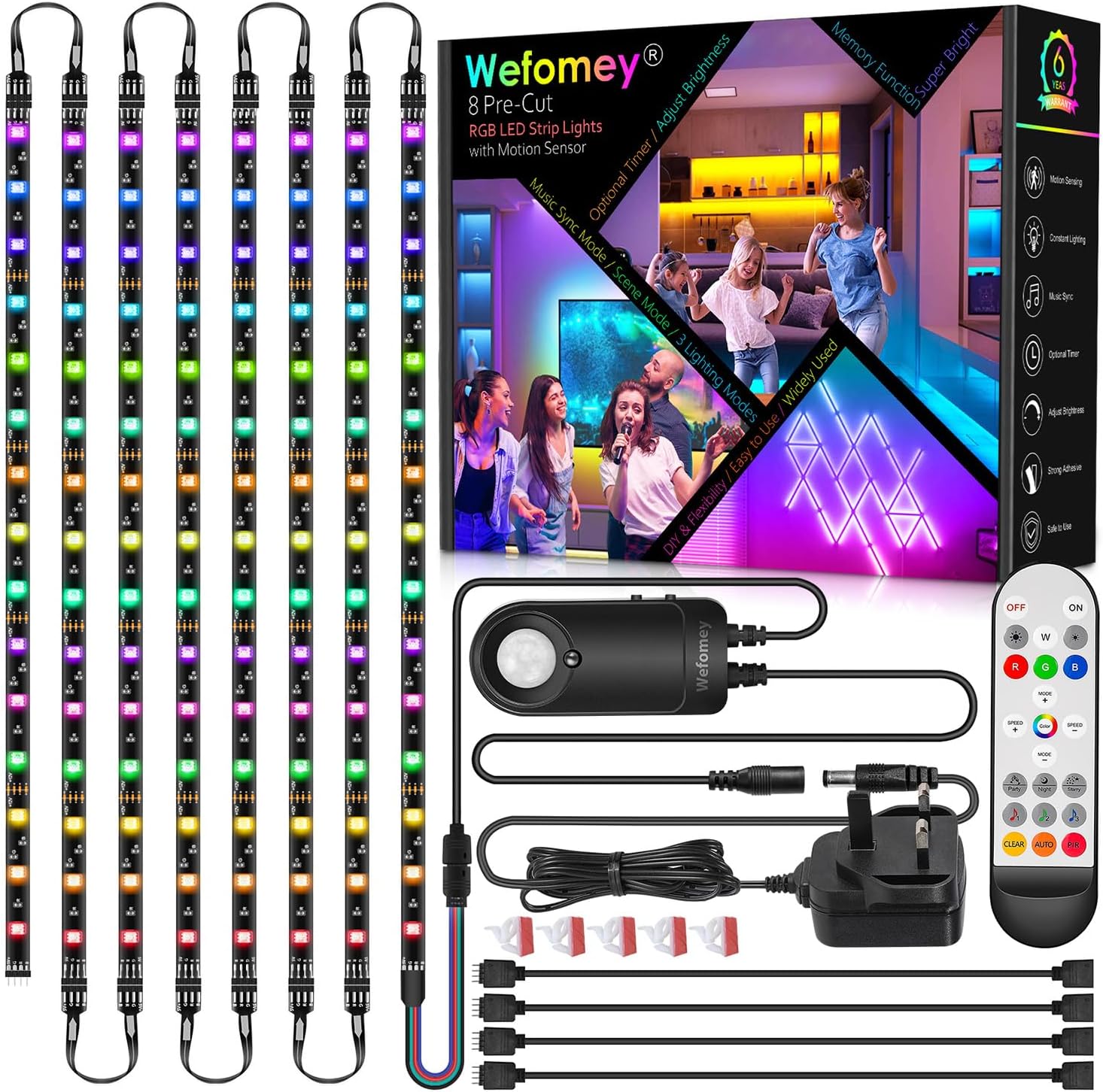 RGB Under Cabinet Strip Lights Kit, 8PCS*50cm Motion Sensor LED Strip Lights wit...