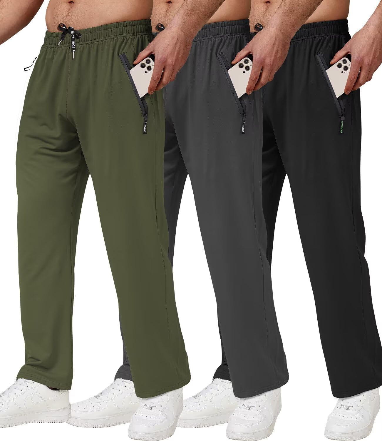 3 Pack Mens Athletic Pants with Zip Pockets Lightweight Sweatpants for Men Jogge...
