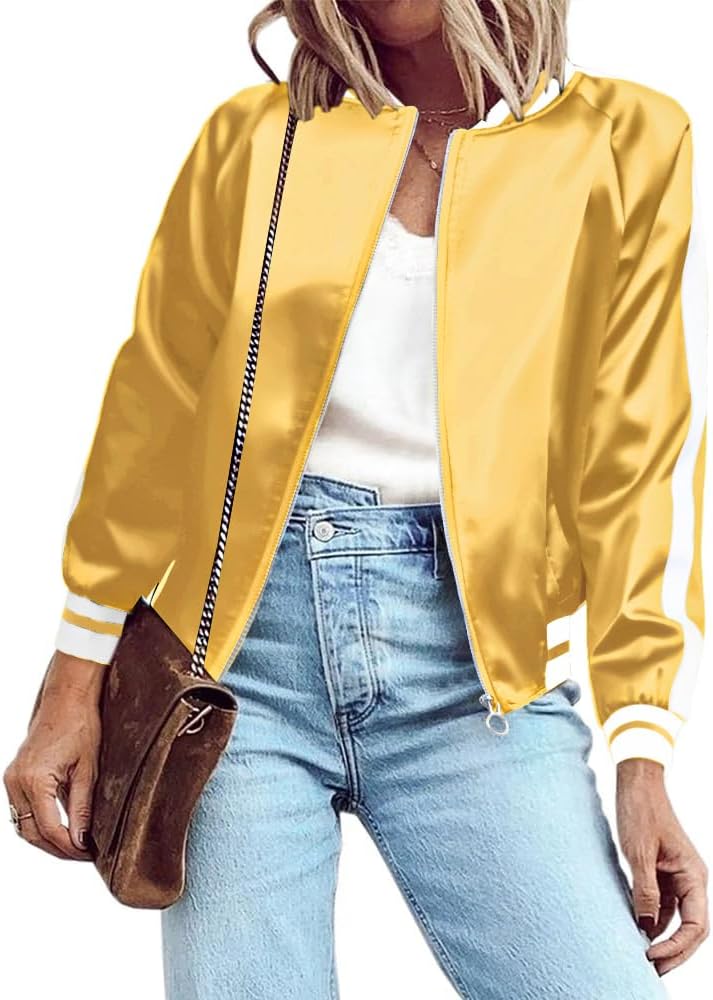 Zeagoo Women's Bomber Jacket Lightweight Zip Up Jacket Casual Striped Jacket Coa...