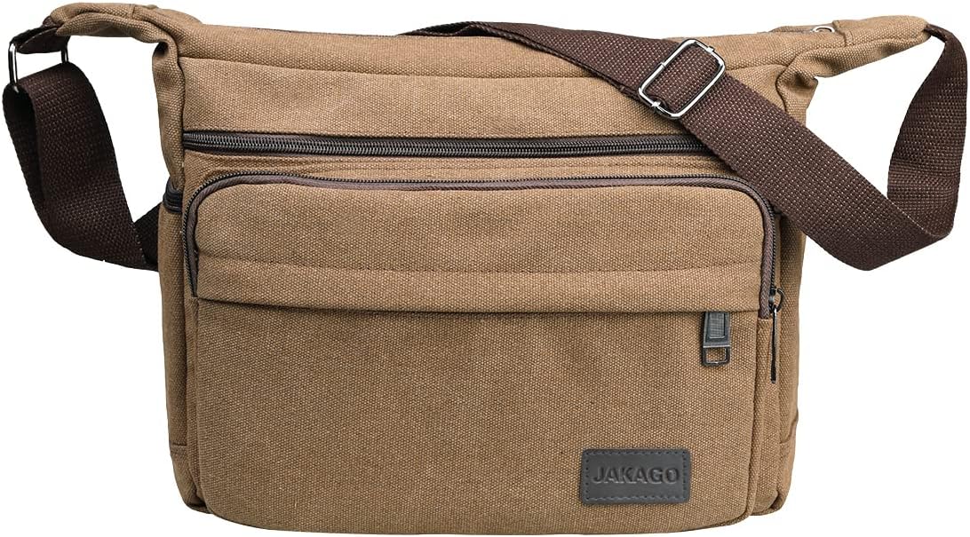 JAKAGO Messenger Shoulder Bag 13 Inch,Multi Pockets Canvas Crossbody Bag for Men...