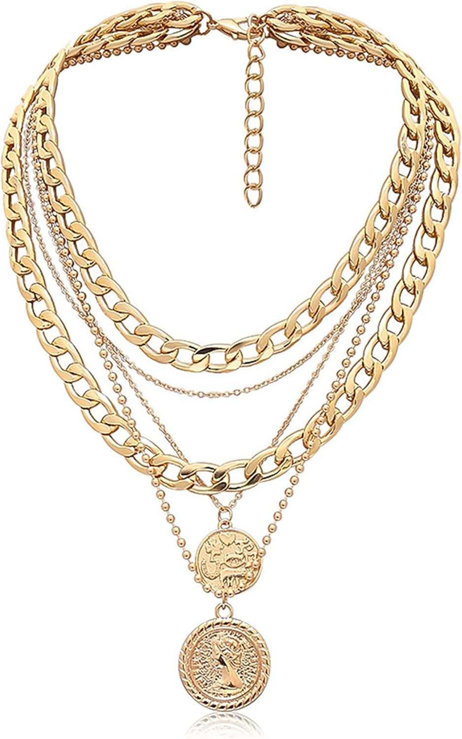 MJartoria Gold Layered Necklaces for Women Trendy Retro Coin Pendant Necklace Da...