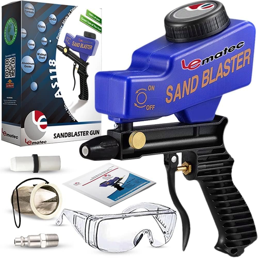 LE LEMATEC Sand Blaster Gun Kit for Air Compressor, Portable Abrasive Media Blas...