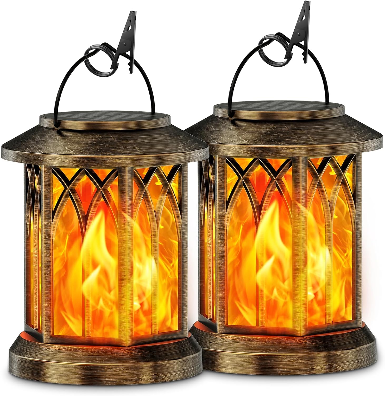 KOOPER Solar Lights Outdoor Garden, 2 Pack Hanging Solar Garden Lanterns with Re...