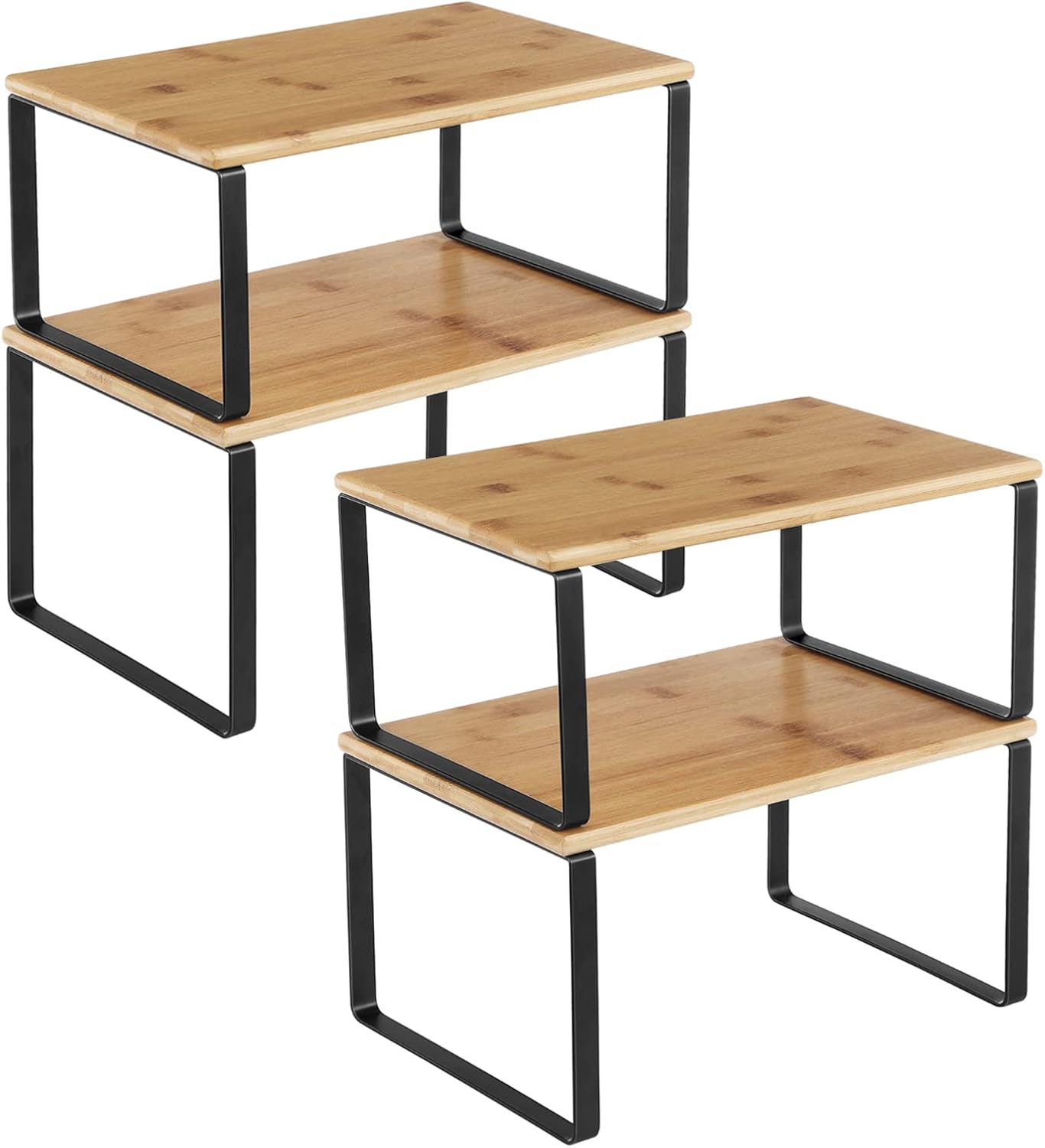 SONGMICS Cabinet Organizer Shelf, Set of 4 Kitchen Counter Shelves, Kitchen Stor...