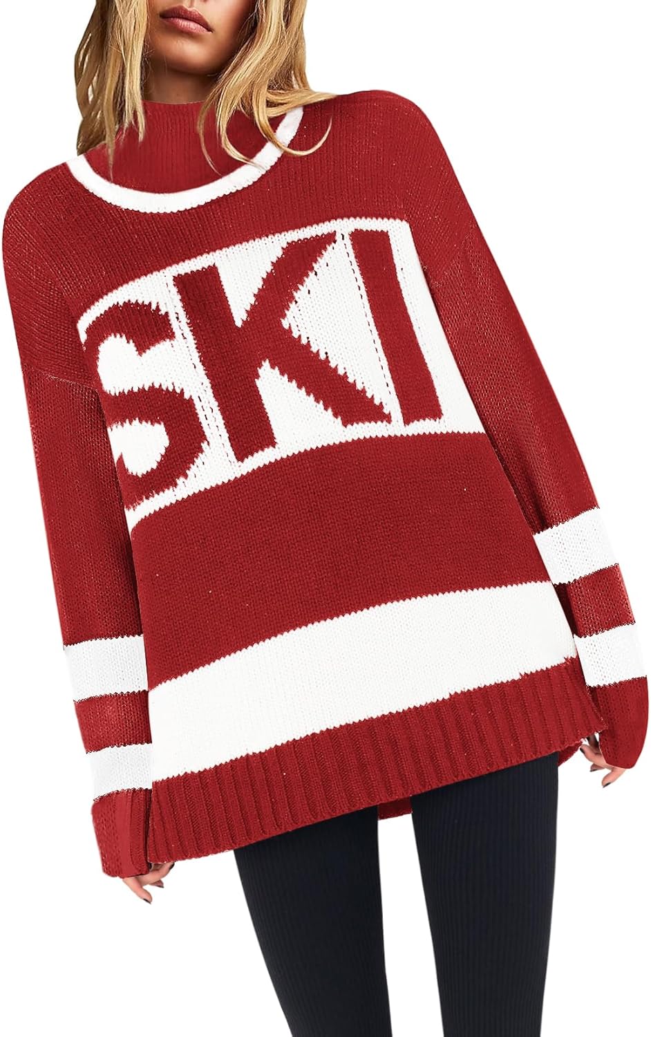 Yousify Womens Sweaters Fall 2024 Oversized Color Block Ski Sweater Crewneck Win...