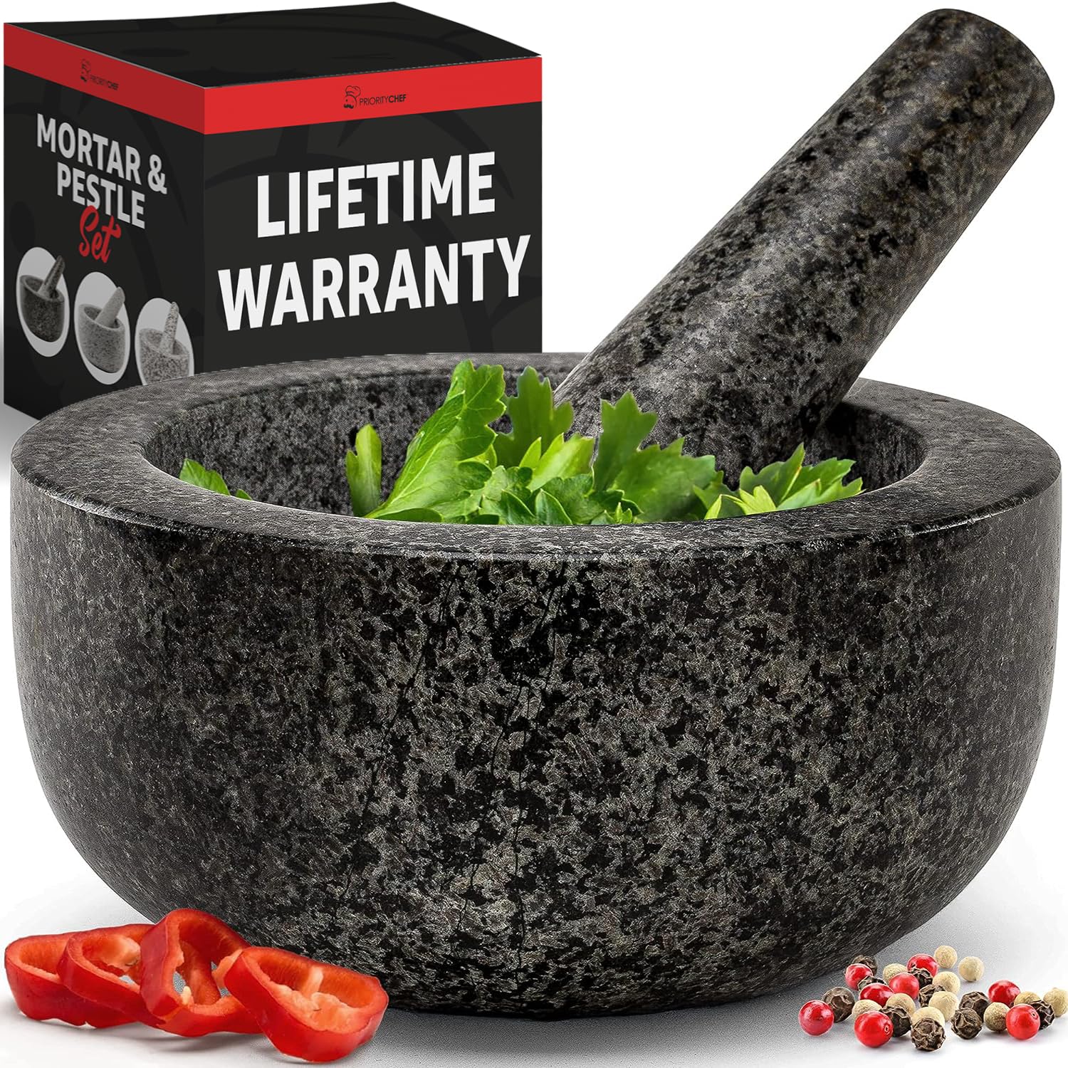 Heavy Duty Large Mortar and Pestle Set, 100% Granite, Non Slip Base, Make Fresh...