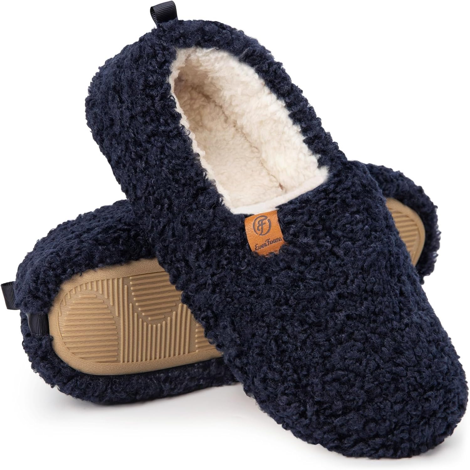 EverFoams Women's Fuzzy Full Slippers Soft Comfy Faux Shearling Memory Foam Indo...