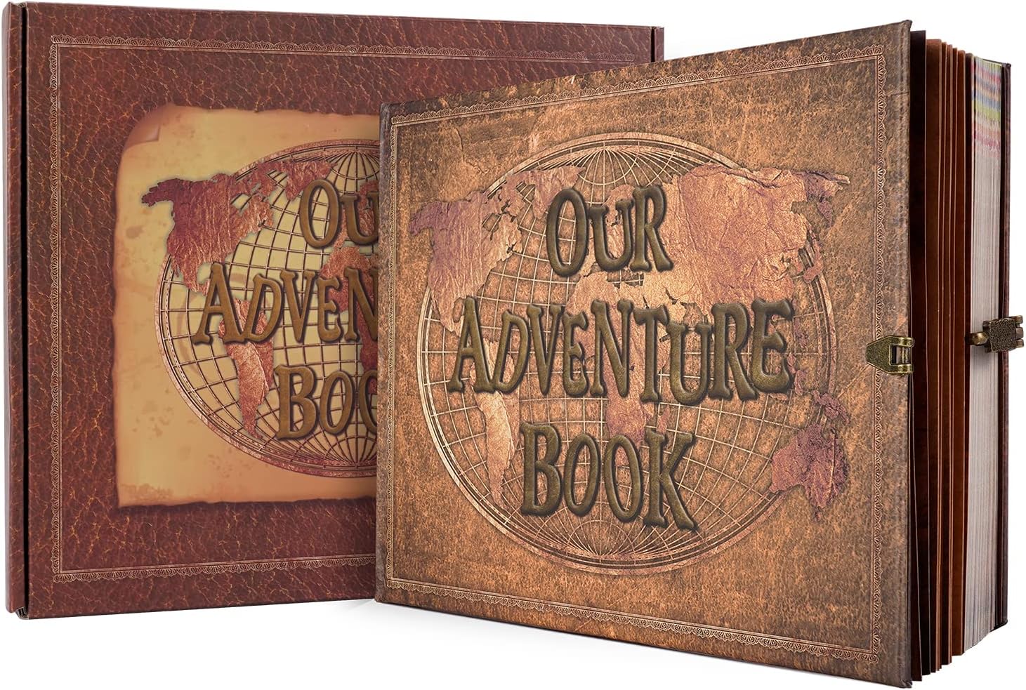Our Adventure Book Scrapbook with 180 Pages Embossed Words Hard Cover Travel Boo...