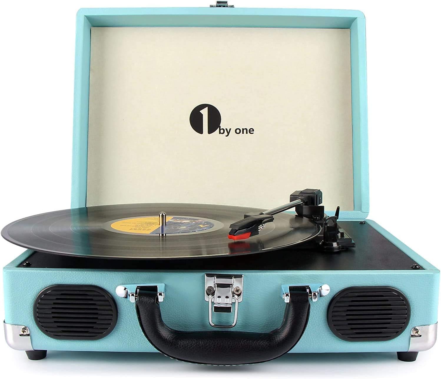 1 BY ONE Bluetooth Record Player Belt-Drive 3-Speed Portable Vinyl Turntable wit...