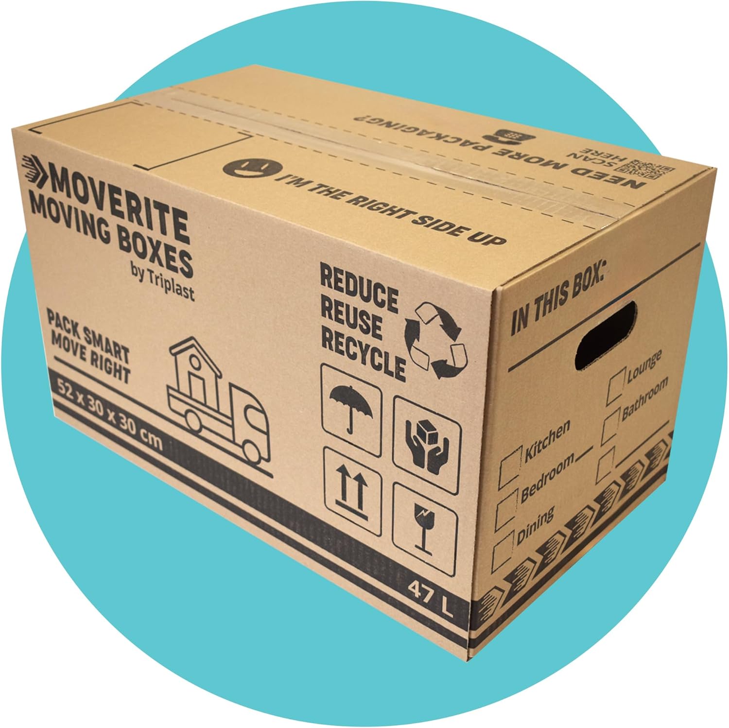 MoveRite Large Strong Cardboard Moving Boxes – Pack of 20 (47 litres 52cm x 30cm...
