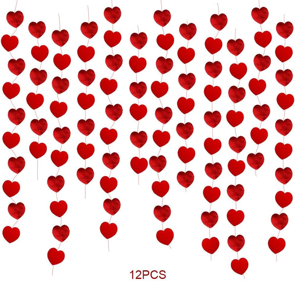 Faburo 12 Pcs Valentines Day Red Hearts Hanging String Garland Decorations Engag...