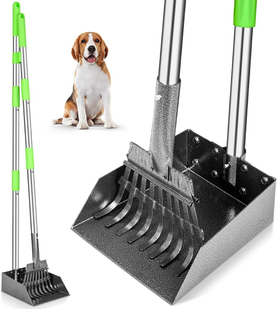 TOOGE Pooper Scooper, Dog Pooper Scooper Long Handle Stainless Metal Tray and Ra...