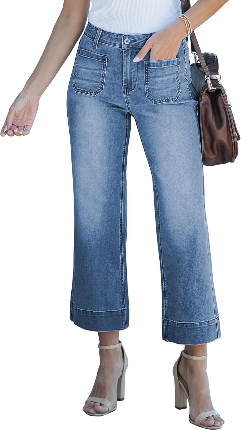 luvamia Wide Leg Jeans for Women Trendy High Waisted Flare Jeans Cropped Denim P...
