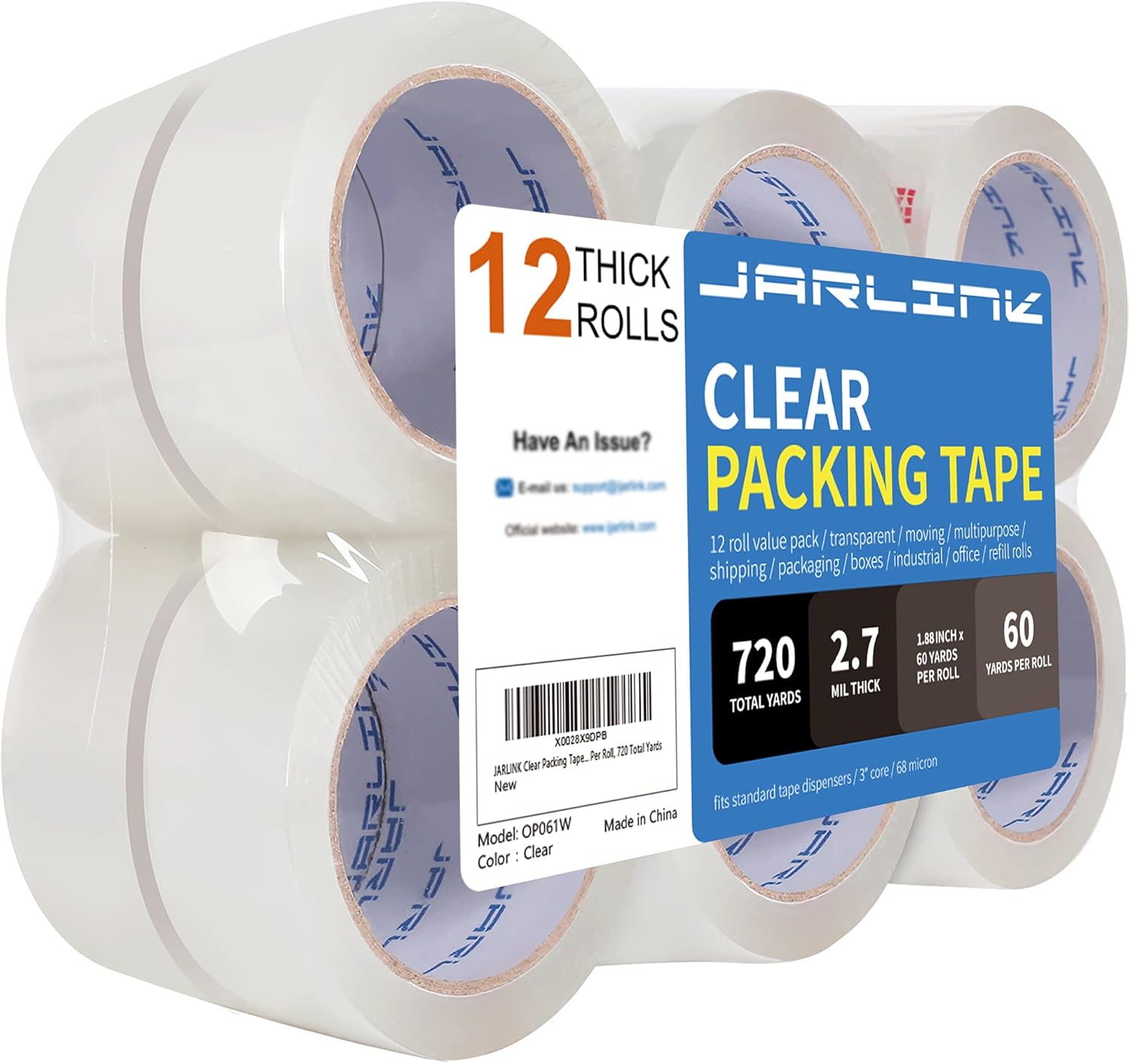 JARLINK Clear Packing Tape (12 Rolls), Heavy Duty Packaging Tape for Shipping Pa...