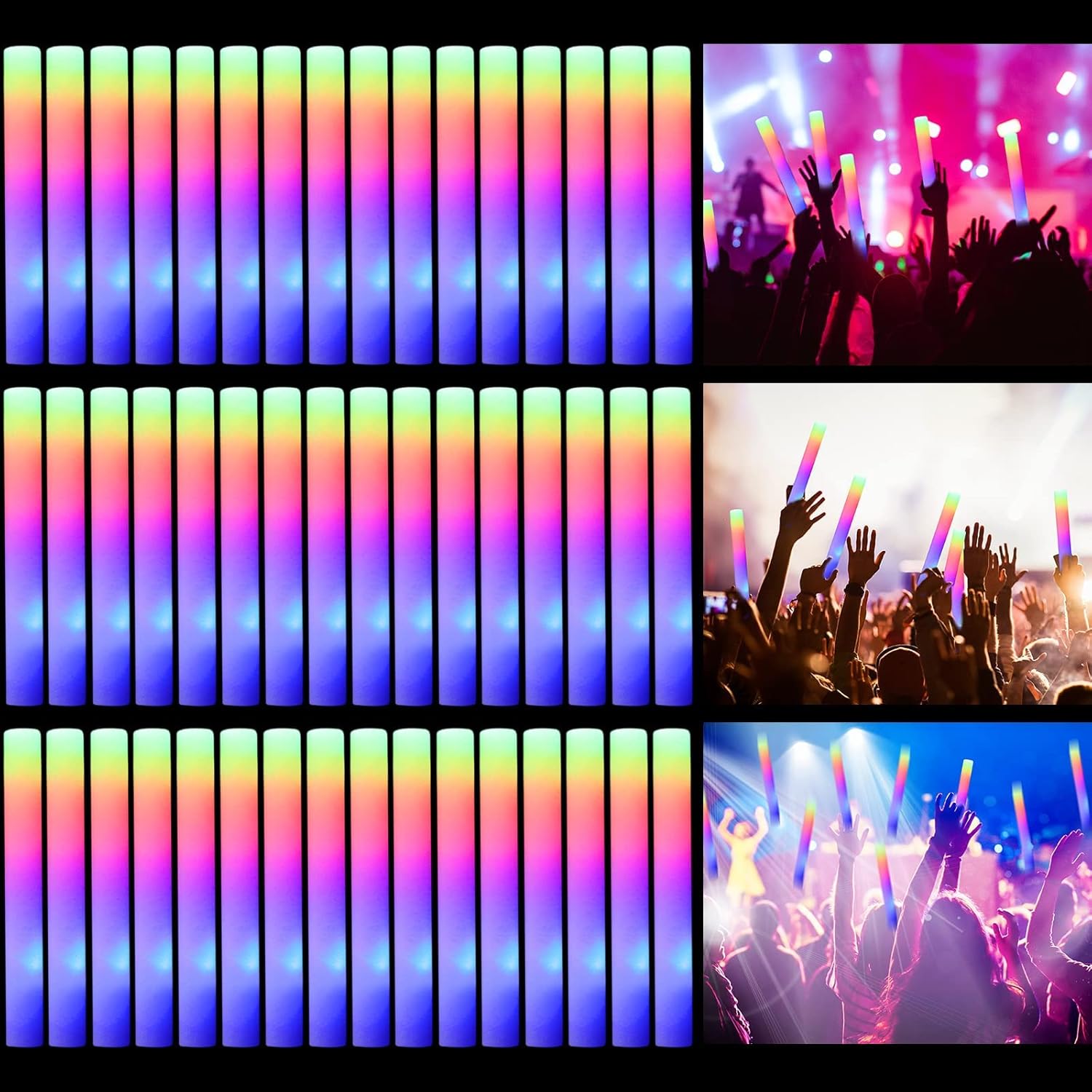 192PCS LED Foam Glow Sticks Light Sticks Glow Party Supplies 3 Modes Flashing LE...