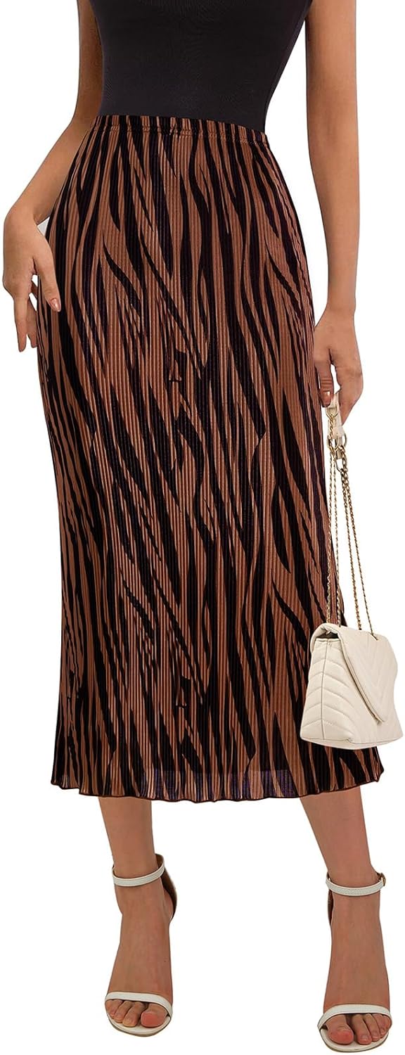 PRETTYGARDEN Women's 2025 Summer High Waist Graphic Print A Line Pleated Long Sk...