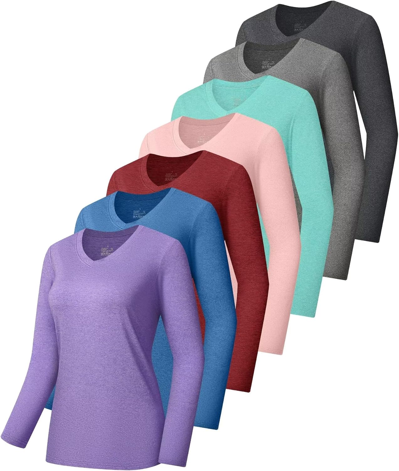 7 Pack Long Sleeve Workout Tops for Women Spring Fall V Neck Tops Running Athlet...