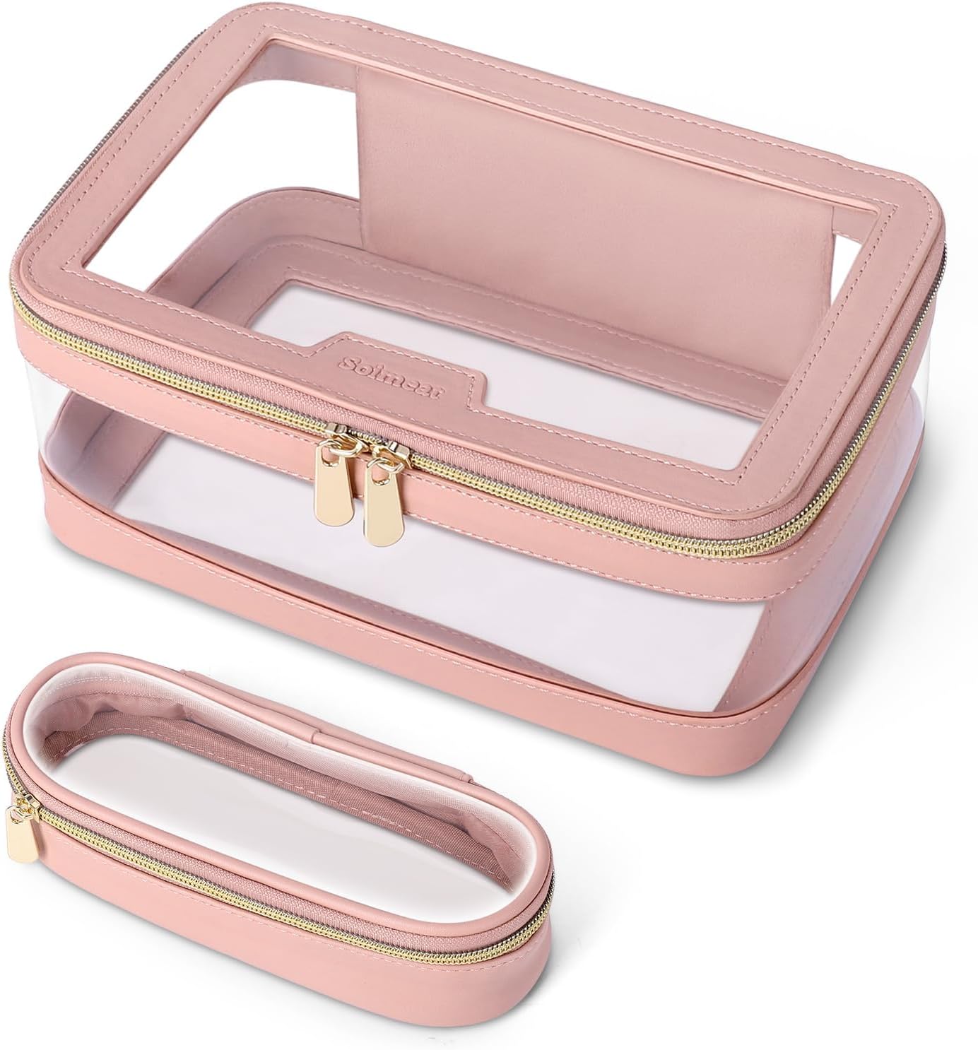 Travel Clear Makeup Bag with Makeup Brush Bag, Leather Makeup Case Toiletry Bag,...