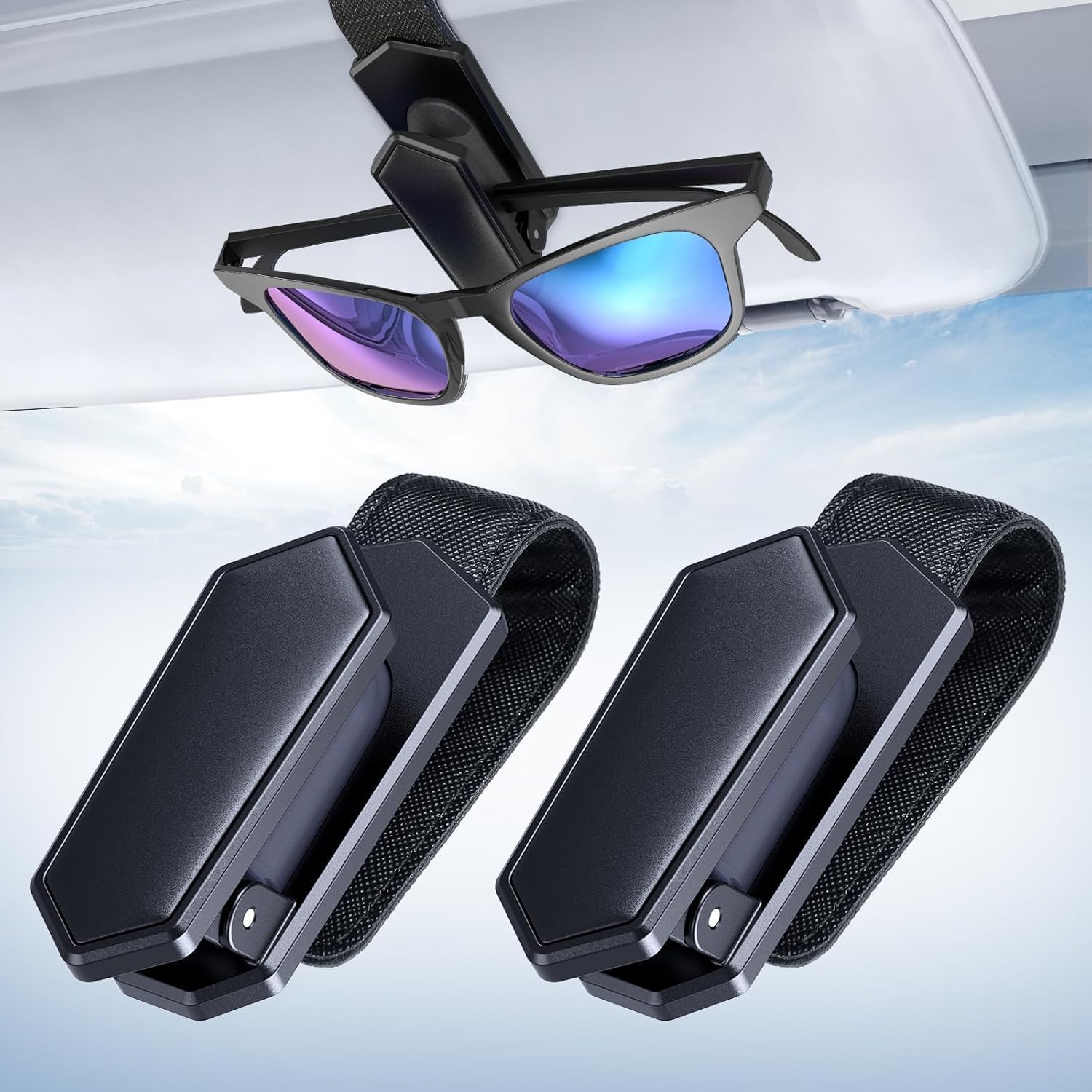 One-Handed-Operation Sunglasses Holder for Car, Visor Sunglass Holder Clip, Car...