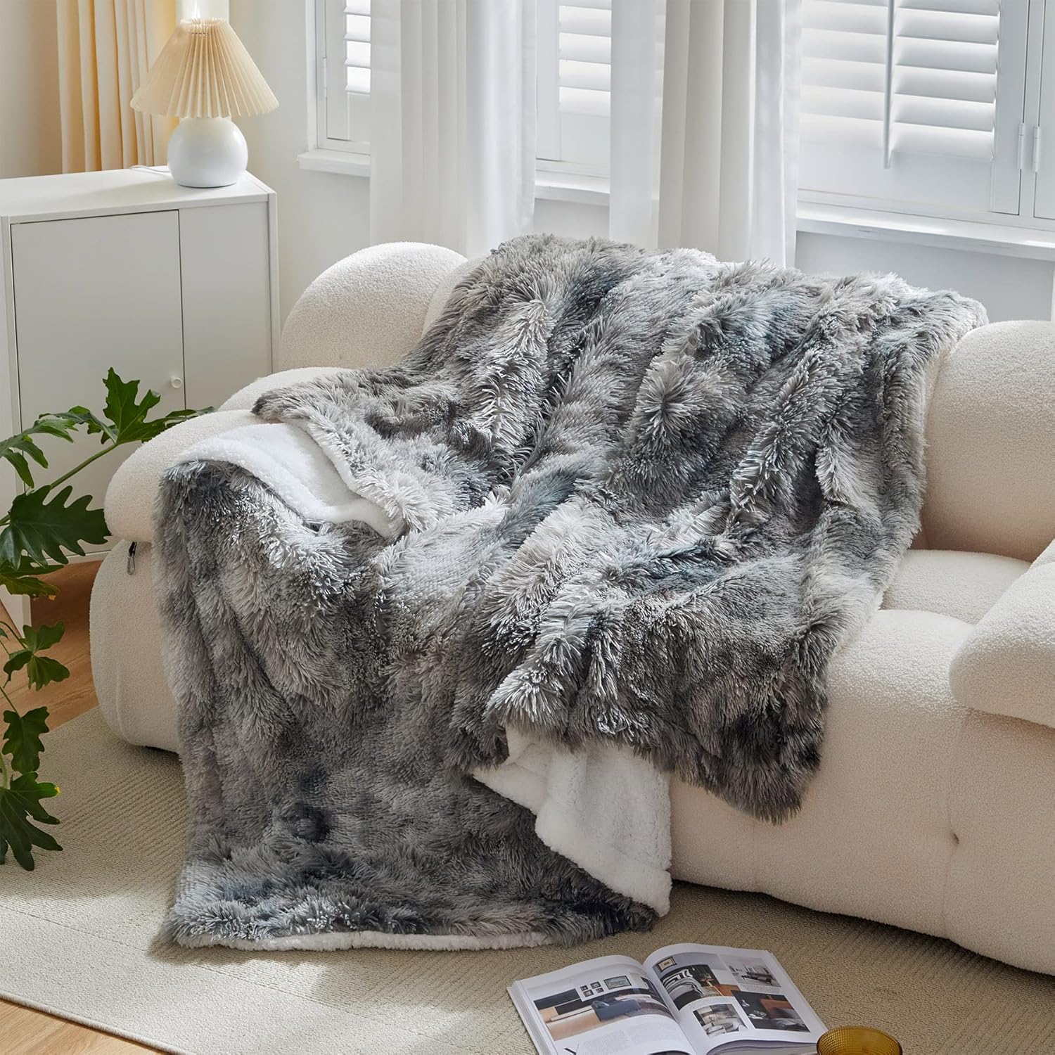 Wajade Fluffy Sherpa Fleece Blanket Gray Faux Fur Bed Throw Super Soft Warm Larg...