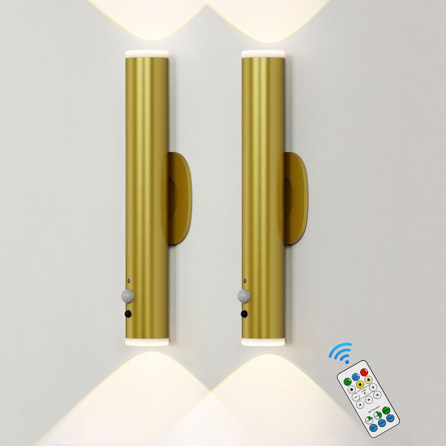 HARPER LIVING Gold Battery Operated Wall Lights with Motion Sensor, Rechargeable...