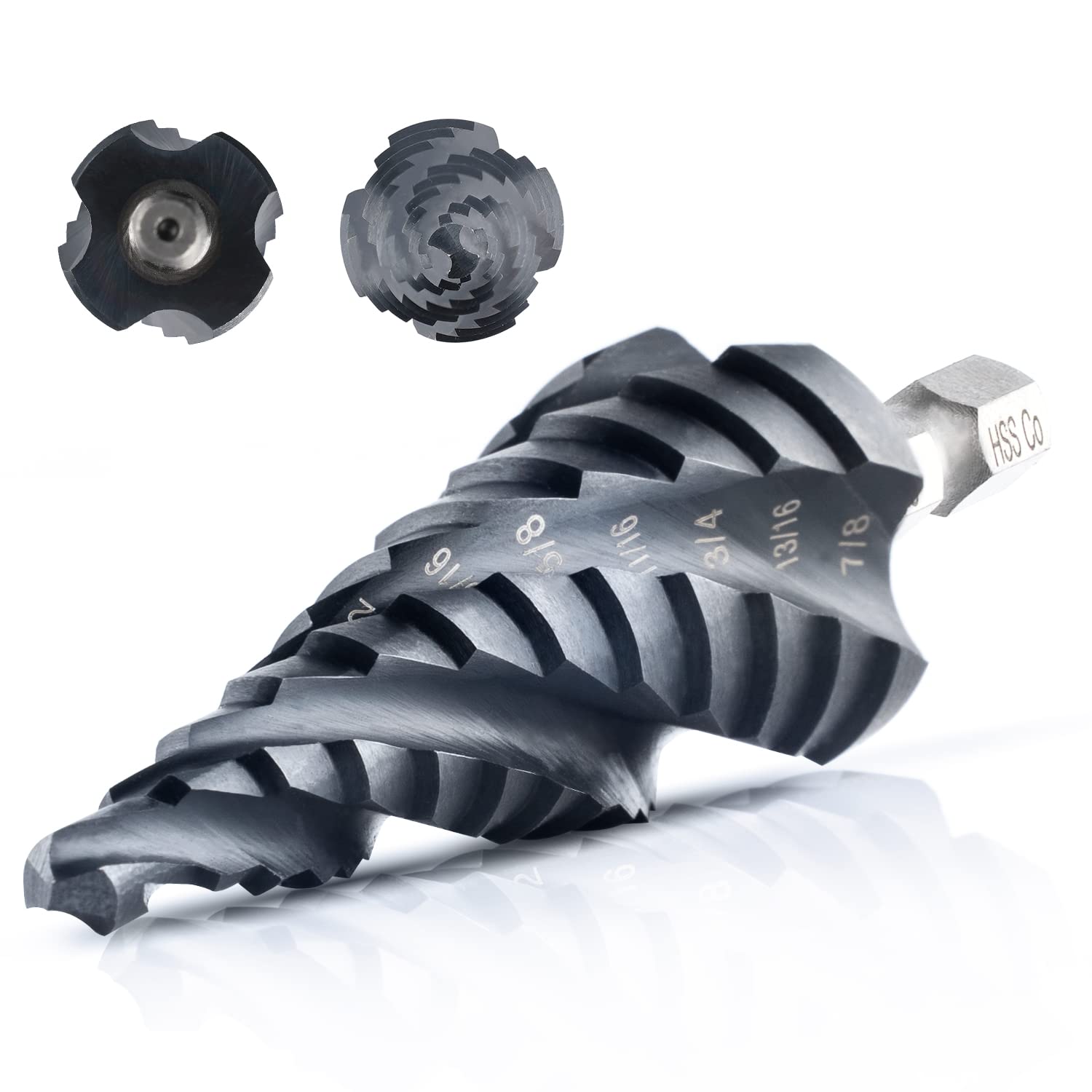 toolant Four Spiral Flute Cobalt Step Drill Bit(Pro), 3/16" - 7/8"(12 Step Size)...