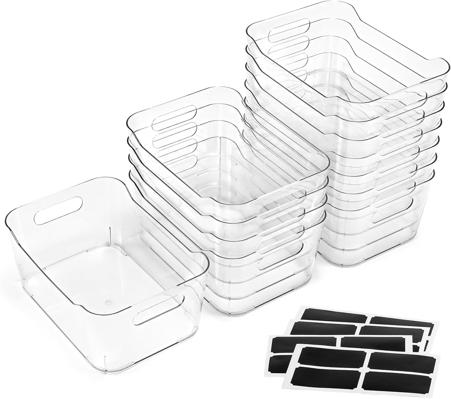 12 PACK Multi-Use Clear Plastic Storage Bins for Organizing w/ Labels - Home, Ki...