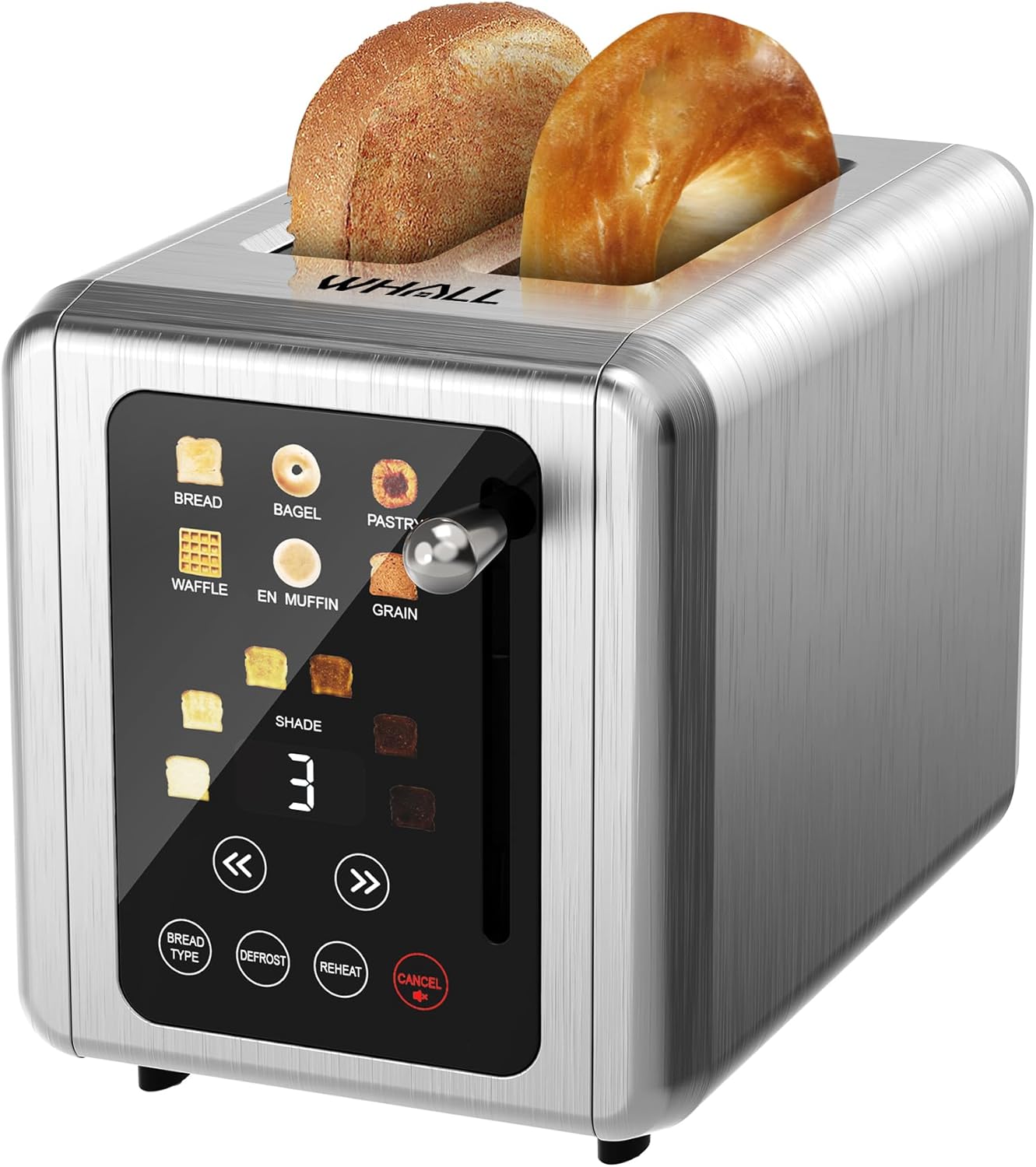 WHALL® Touch Screen Toaster 2 Slice, Stainless Steel Digital Timer Toaster, 6 Br...
