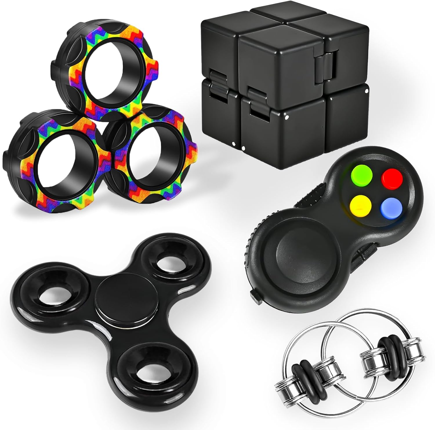 5Pcs Fidget Toys Adults Set, Autism Sensory Pack with figette Cube Magnetic Ring...