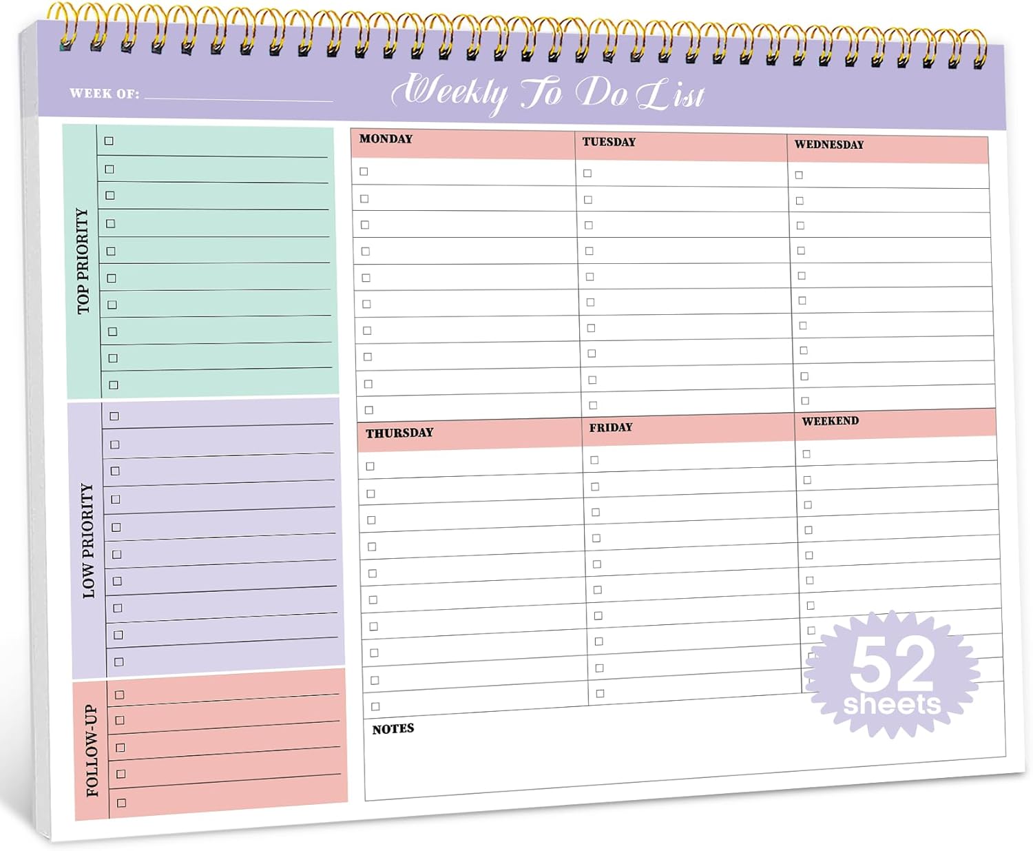 Weekly To Do List Notepad with 52 Undated Sheets（8.5"×11"）- Weekly Desk Planne...